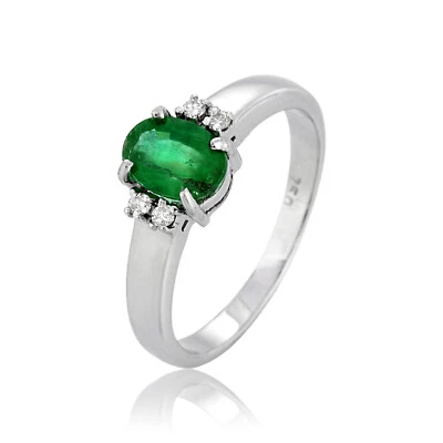 18K White Gold 0.80ct Emerald Diamond Ring Jewelry Ornament Anniversary Present