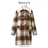 在飛比找momo購物網優惠-【betty’s 貝蒂思】針織領格紋牛角釦長版鋪棉大衣(共二