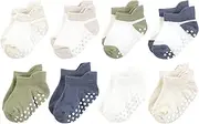 [Touched by Nature] Baby Infant Boy Organic Cotton Socks with Non-Skid Gripper, Blue Sage Neutral, 6-12 Months, Blue, 6-12 Months