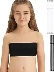 [iMuchic] Girl Bandeau Bra - Multifunction Seamless Wireless Elastic Bras with Adjustable Replace Clear Straps and Solid Strap