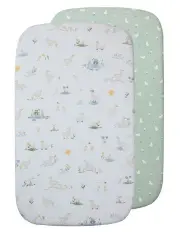 [LIVING TEXTILES] Organic Jersey Bedside Sleeper Fitted Sheets 2 Pack in White/Sage