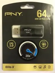 PNY Elite X 64GB USB 3.0 Flash Drive - Read Speeds up to 185MB/sec - P-FD64EX-GE