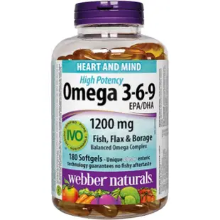 Webber Naturals Omega 3-6-9亞麻籽, 魚油和玻璃苣油, 180粒軟膠囊