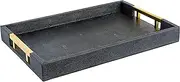 Modern Elegant 18"x12" Rectangle Black Glossy Shagreen Decorative Ottoman Coffee Table Perfume Living Room Kitchen Serving Tray with Gold Polished Metal Handles by Home Redefined for All Occasion's