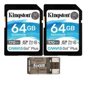 Kingston 64GB SDXC Canvas 170MBs Read Memory Card 2 Pack USB Card Reader
