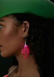 [Neon Cowboys] Pink Light Up Cactus Earrings