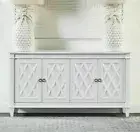 Modern White Satin 4 Door Diamond Pattern Buffet Sideboard Cabinet Table Display