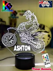 DIRT BIKE MOTO CROSS RIDER NAME 3D LED Battery USB Night Light 7 Colour Change