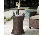 Livsip Rattan Cooler Ice Bucket Table Bar Outdoor Patio Pool Storage Party Brown