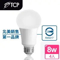 在飛比找momo購物網優惠-【美國TCP】8W LED 廣角型節能省電燈泡_白光(4入)