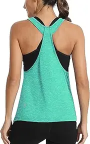 [Fihapyli] ICTIVE Workout Tops for Women Sleeveless Open Back Muscle Exercise Yoga Shirts Light Green