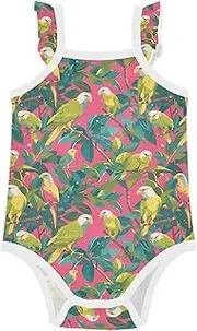 [FRODOTGV] Green Birds Pink Baby Girls' Cotton Bodysuits Cute Soft Toddler Girl Clothes for Infant 3M, Green Birds Pink