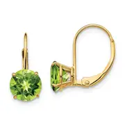 14k Yellow Gold 7mm Peridot Leverback Earrings