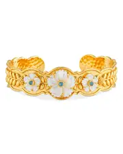 Capucine De Wulf Villandry Dyed Jade & Mother Of Pearl Fleur Scalloped Cuff Bracelet in 18K Gold Plated