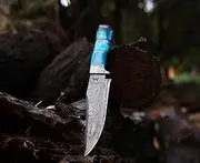 Handmade Damascus Bowie Knife Sharp Blade Bone Handle Groomsman Hunting Camping Outdoor Survival Hiking Tool Knives With Leather Sheath