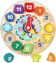 Wooden Shape Sorting Clock,Shape Matching Puzzle - Learning Toy for Fine Motor Skills, Early Educational Activity for Boys Girls Ages 3+