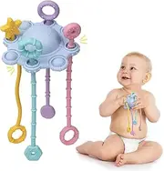 Montesorri Toys for Baby Toddler 1 2 3 Year Old: Shaped Pull String Toys for Baby Boys Girls Travel Toys for Babies Fine Motor Skills Toys Gift UFO-Shaped Activity Toy 6 Months 18 Months (Blue)