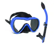 Snorkel Mask Set Snorkeling Gear–Dry Snorkel Set and Mask Kids Adults Anti Fog Seaview with Mesh Bag - Blue