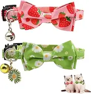 2 Pack Cat Collars Kitten Collar Breakaway with Bell Bowtie, Cute Cat Bow Tie Collars, Cat Stuff for Girl Boy Cats, Adjustable 7-11 Inch