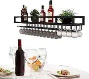 Wine Rack Wall Mounted Bar Shelves with Wine Glass Rack Mini Bar Liquor Bottle Display Shelf Cabinet Floating Bar Whiskey Shelf Kitchen Rack with Light Strip for Home Bar Dining Ro