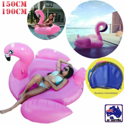 150cm 190cm Giant Flamingo Ride on Inflatable Float Swimming Pool&Cap WDIT575