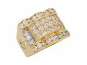 10k or 14k Two Tone Gold White CZ Wide Band Handsome Mens Ring