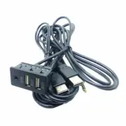 Black USB AUX & Dual USB Adapter Socket , Car Dashboard Mounted Extension Cable