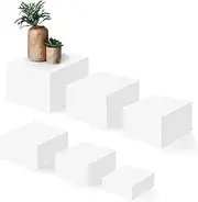 NBTORCH White Acrylic Buffet Risers, 6 Steps Display Stands, Food Display Risers for Party with Hollow Bottoms