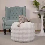 Unstuffed Faux Fur Pouf Cover - Plush Cozy Ottoman Cover ONLY, Stuffed Animal Organizer Cat Bed Storage Multi Purpose Modern Home Shoe Stool Foot Rest (Off-White)