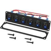6 Gang Rocker Switch Panel 12V round Toggle Switch Panel 3 Pin Blue LED Lighted