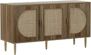 Artiss Rattan Buffet Sideboard with 3 Doors and Adjustable Inner Shelves Pantry Cupboard Corner Cabinet, Kitchen Storage Table Display Organizer Dining Furniture Living Room Home