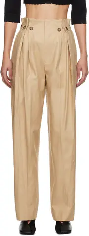 Victoria Beckham Fluid Pleated Wide-Leg Trousers UK10 Brown
