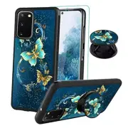 Case, [Screen Protector + Kickstand] for Samsung Galaxy S20 Blue Butterfly