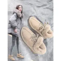 在飛比找ETMall東森購物網優惠-毛毛鞋女2022冬季新款百搭加絨加厚保暖雪地靴豆豆鞋時尚雪地