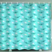 White Clouds And Plane 3D Shower Curtain Waterproof Fabric Bathroom Decoration