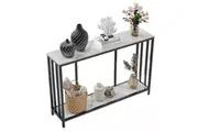 Vibe Geeks Modern White Marble Console Table with Storage Shelf