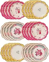 Talking Tables Vintage Floral Afternoon Tea Party Plates | Truly Scrumptious Disposable Tableware for Birthday, Garden Party, Baby Shower, Wedding, Anniversary Pack of 24 (17cm), Pink (TS3-PLATE24)