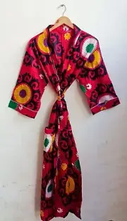 Indian Red Suzani Kimono Night Suit Kimono Cotton Robe Long Kimono Sleepwear AU