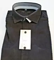 Van Heusen Blackwatch Micro Ribbed Blk Lng Slv Dress Shirt Slim Fit 17 32/33