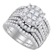 14k White Gold Princess Diamond Bridal Wedding Ring Set 2-1/2 Cttw