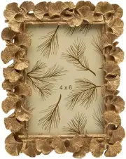 SYLVIA'S SHOP Vintage 4X6 Picture Frame, Antique Ornate Gold Ginkgo Leaf Photo