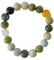 Bracelet, Elastic Stretch - Asst Gemstone Round Beads, Fits 6.5 - 7.5" Wrists