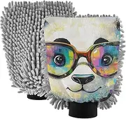 XYMZR Panda Portrait Cute Absorbent Microfiber Car Wash Mitt, Funny Cute Anime Scratch Free for Cars Cleaning, Home Cleaning Mitts, 2 Pack, 10.24” L x 7.09” W