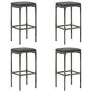 vidaXL Bar Stools with Cushions 4 pcs Grey Poly Rattan