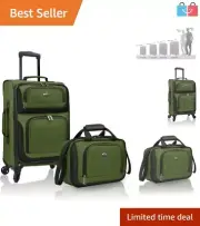 Premium 20" Carry-On with 4 Wheels - Expandable Soft Travel Suitcase in Green