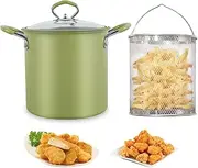 Deep Fryer Pot with Strainer, Basket Stainless Steel Deep Fryer Pan with Handle, Heat Resistant Deep Frying Pot, 3L Mini Oil Fryer Pot Dishwasher Safe Deep Frying Oil Container (Green)
