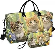 [ZRYSMY] Duffel Bag for Traveling, Vintage Cats Log Forest Travel Bag Gym Bag, with Multiple Interior Pockets Shoulder Weekender Bag for Women Men with Toiletry Bag 20.5L x 1.9W x 13.8H, Multi-Colored
