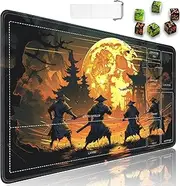 MTG Playmat with Zones, 24 x 14 in Smooth Surface Card Game Playmat for Magic The Gathering Playmat, TCG Playmat with Storage Bag and 6 Dice, Samurai Illustration MTG Mat Mouse Pad