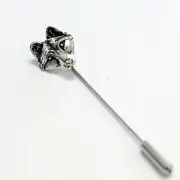 Sterling Silver Wolf Face Ascot Stick Pin Hat Cravat Tie Lapel Head Clutch 058
