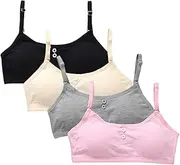 [Zcargel] Girls Bra,4pcs Bra Cotton Vest Full Cup Breathable with Chest Pads Crop Training Removable Cookies Bra for 9-15 Age